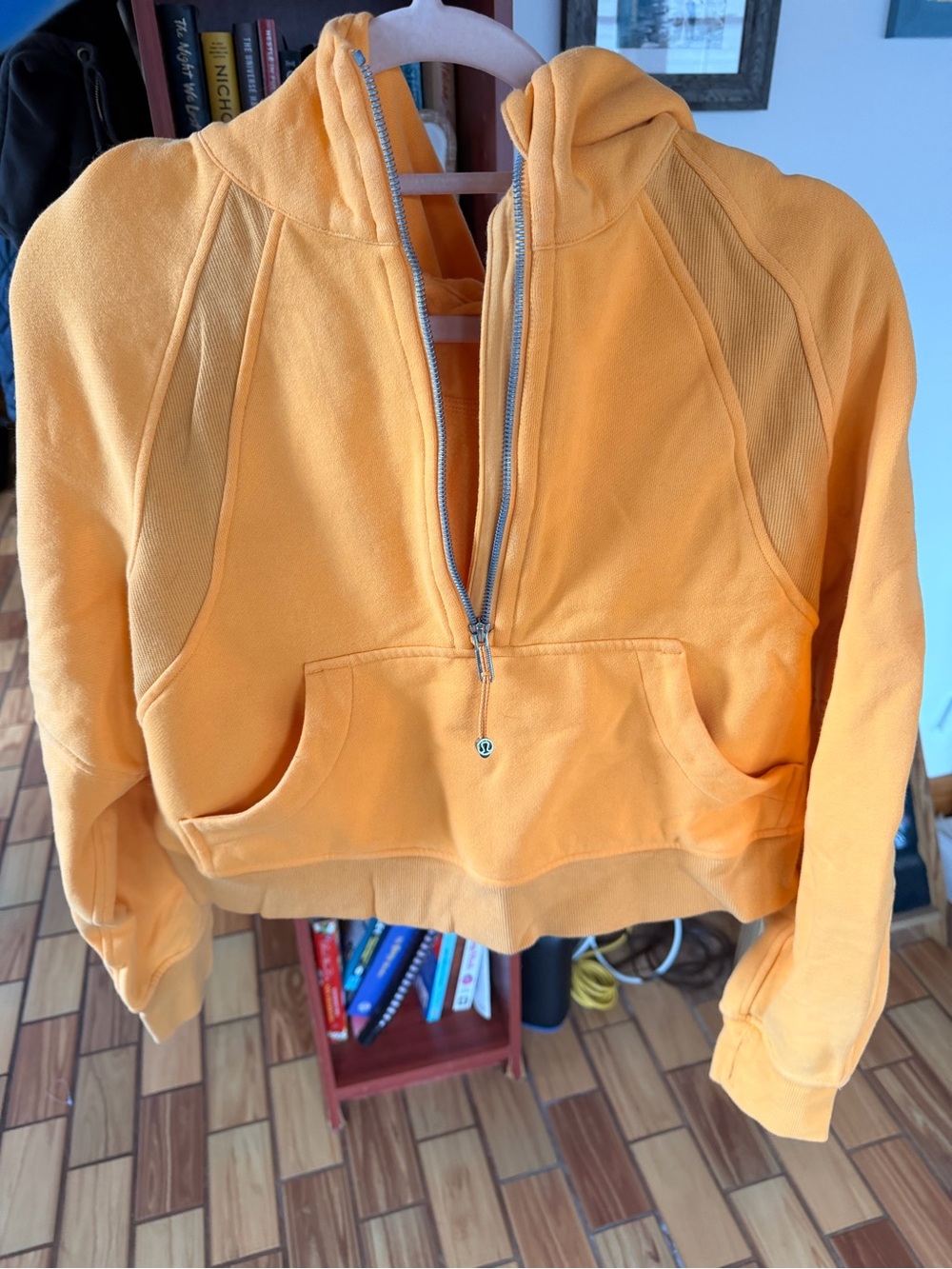 lululemon athletica Women's Cropped Half-Zip Hoodie in Yellow-Orange S/M